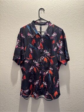 Lululemon Men's Black Floral Short-Sleeve Button Shirt